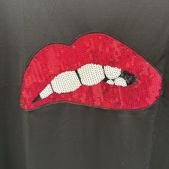 NWT Nino Balcutti shirt Dress Women's Black Sequin graphic Red Lips 2XL 20-22 - Picture 2 of 5